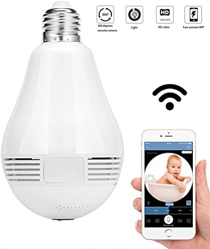 Wireless Panoramic HD 960P Camera,Alisaouse APP Control Fisheye Lens 360°LED Light Bulb Camera with Real Time Monitoring for Home Security