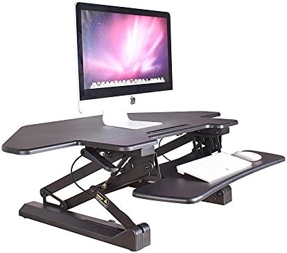 KoolDesk 40 inch Corner Height Adjustable Cubicle Standing Desk Converter | Quick Sit to Stand Up Tabletop Riser Fits Dual Monitor - Black