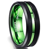 NUNCAD Men's 8mm Tungsten Carbide Ring Green & Black Matte Finish Beveled Edges