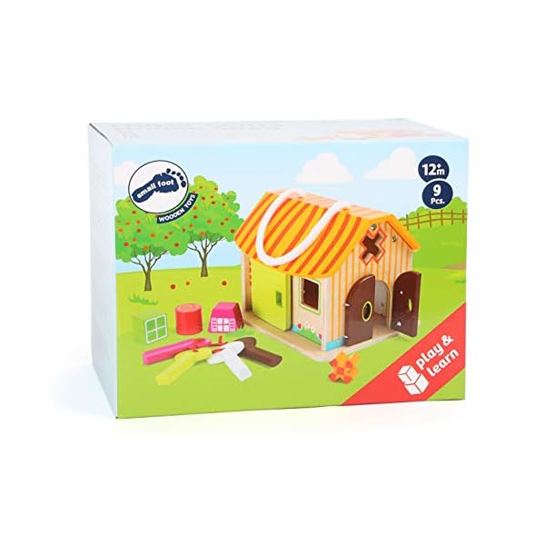 Small Foot Motorikhaus „Stall“ aus Holz, Motorikspielzeug mit Vier Schlüsseln und Steckformen, ab 12 Monaten, 10315, Mehrfarbig, + 3 a&ntildeos – Bild 5