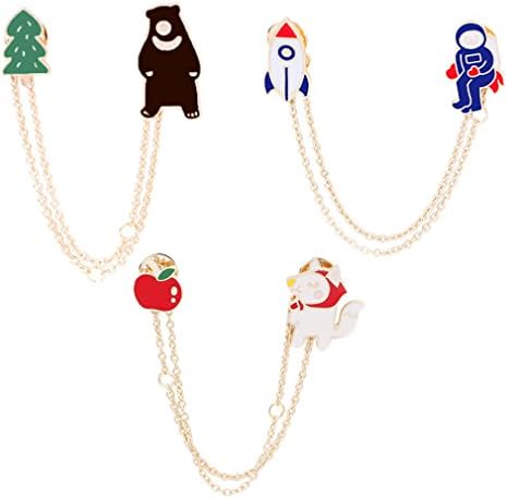 Enamel Pins And Brooches Women Apple Cat Plane Astronaut Chain Brooch Tree Bear Pin Badge For Children Dress Hat Accessories Set