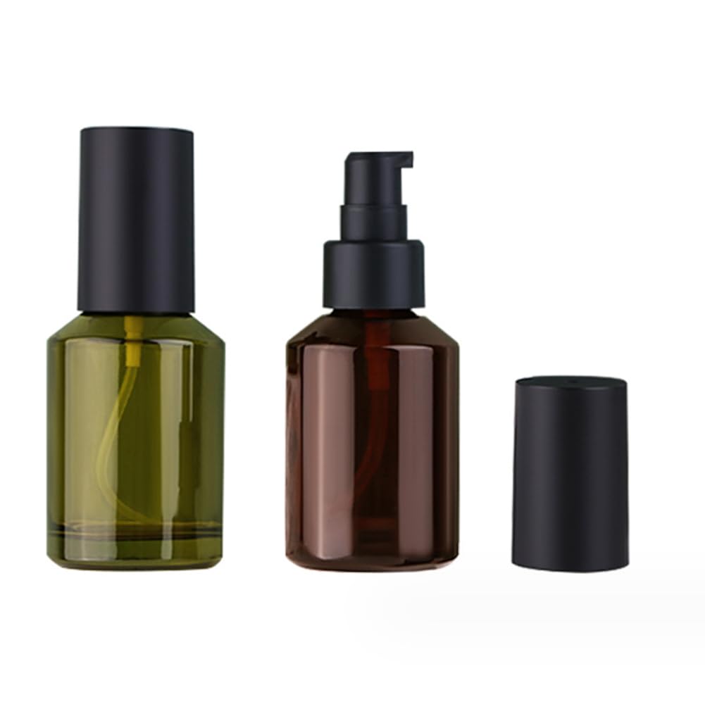 2 Pcs 60ml 2oz Glass Travel Bottles Leakproof Liquid Foundation Bottle Lotion Pump Bottles Lotion Dispenser Soap Dispenser Cosmetics Containers Jar with Black Pump(Wine Red and Green)