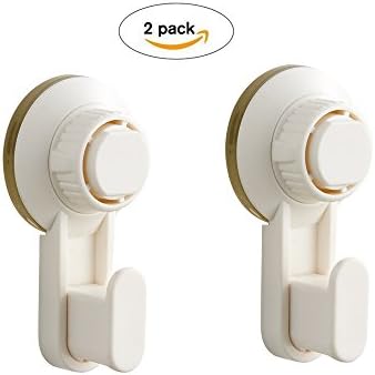 Powerful Bathroom Hook with Suction Cup Holder Removable Shower Rack Home Kitchen Organizer for Towel, Bath robe, Coat, Loofah White Holder and Hanger by BLISSPORTE (2 Pack)