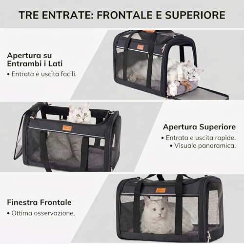 Morpilot Pet Carrier Carrier for Any Size Cats and Puppy Dogs, Maximum Load 12kg, Four-Sided Ventilated Mesh Ideal for Home Use and Travel, Black Gold
