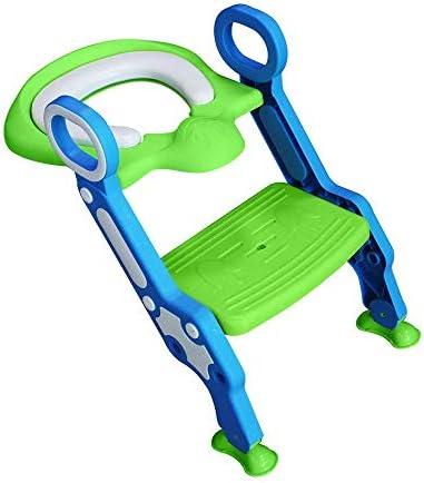 Potty Toilet Trainer Seat with Step Stool Ladder - Adjustable Baby Toddler Kid Potty Toilet Seat for Boys and Girls, Sturdy & Non-Slip, Baby Kids Potty Toilet Chair (Green & Blue)