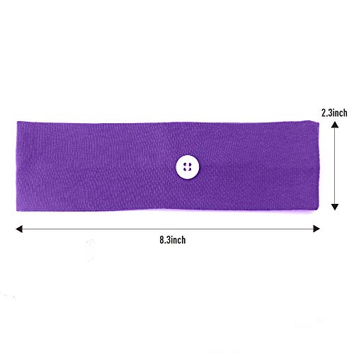Headband with Buttons for måsk, Non Slip polyester Head Wrap for Yoga, Running, Sports, Style Hair Band Hair Hoop for Women, Men (Headband-Purple 5pcs)