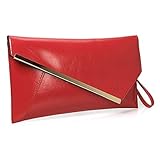BMC Fashionably Chic Hot Rod Red Faux Leather Gold Metal Accent Envelope Style Statement Clutch