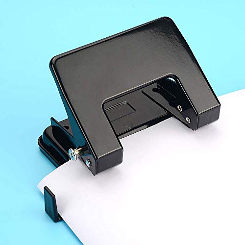 Hand Metal Two Hole Punch Squeeze 20 Sheet Heavy Duty Padded Handle Puncher for School, Home and Office-Black