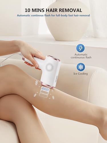 21J IPL Laser Hair Removal Device e for Women and Men, Painless Ice-Cooling Hair Laser Removal Machine at Home, IPL Hair Removal with 3 Functions & 9 Levels for Facial Bikini Arm Body Leg, Rose