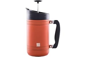 BruTrek BaseCamp Coffee Press - Double Wall Insulated Stainless Steel - Bru-Stop Technology, No Grounds in Coffee, No Spill Lid (Red Rock, 32 fl.oz)