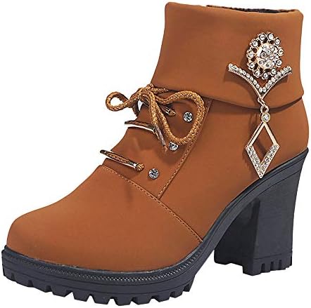 Christmas Clearence Women's Shoes KpopBaby High Heel Martain Boot Leather Zipper Solid Color Round Toe Shoes