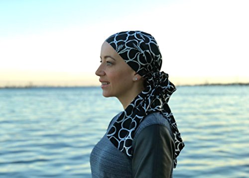 The beaubeau® Real Silk Head Scarf Chic and Comfortable, Gorgeous Black with White Blooms Pre-Tied Chemo Hat, Beanie, Turban or Tichel, Headwear Specially Designed for Women with Cancer or Alopecia - Thumbnail 6