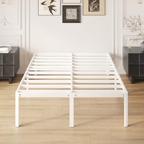 Yicensen Base Cama Queen de 46 cm de Altura, Metal Base Queen Size con Patas Redondeadas de Esquina, Plataforma Resistente Cama Muy Resistente Fácil Montaje, Sin Ruido, No Necesita Somier, Blanco