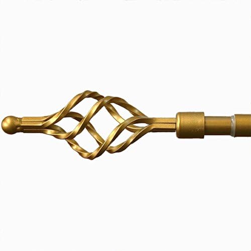 Decorative Adjustable Window Curtain Drapery Rod with Spiral Finials Hardware Included (Gold, 48” to 84”)