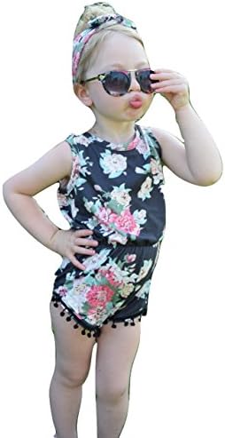 Girls Romper &amp; Headband Outfit - Boutique Kids Toddler &amp; Newborn Baby Girl Clothes (2T-3T, Black Floral)