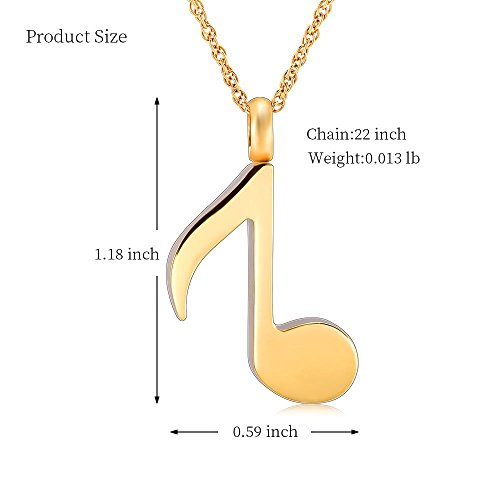 Cremation Jewlery Music Note Urn Pendants Keepsake Memorial Necklace for Human Pet Ashes Treble Clef Locket Ash Holder for Women Men,Gold