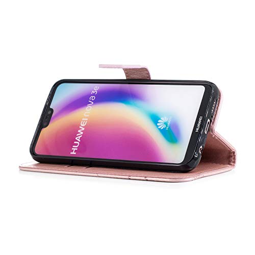 Glitter Leather Case for Huawei P20 Lite,Wallet Flip Cover for Huawei P20 Lite,Herzzer Stylish Elegant Rose Gold Diamond Butterfly Print with 3D Crystal Flower Magnetic Stand Case - Thumbnail 5