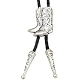 Silver Plated Q&Q Fashion Men Cowboy Boots Rodeo Country Western Leather Bolo Bola Tie Line Dance Neck Tie