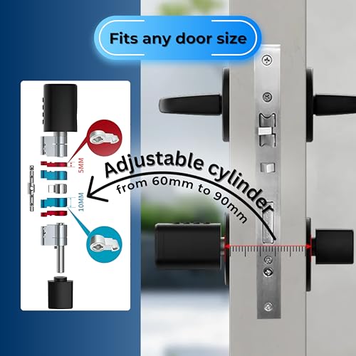 Smart Door Lock Keyless Entry 5 in 1 with Fingerprint, Keypad Lock, IC Card, and Mobile App Control, Remote Access via Gateway, Adjustable Cylinder, for Homes,Offices, & Vacation Rentals