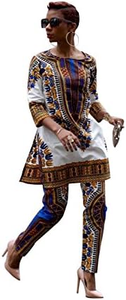 Hisimple African Women Fashion 3/4 Sleeve Casual Dashiki Shirt and Pants Set Outfit Suit Set