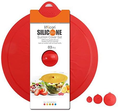 Liflicon 3pcs Silicone Suction Lids Glass Lids Universal Lids Pan Bowl Pan Cooking Pot Lids Silicone Stretch Food Stopper Covers 4.72“ 7.09“ 9.84”-Red