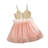 FEITONG Kids Girls Princess Sequins Tulle Lace Tutu Slip Dress (Age:5-6Y, pink), Tag 130