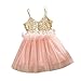 FEITONG Kids Girls Princess Sequins Tulle Lace Tutu Slip Dress (Age:5-6Y, pink), Tag 130