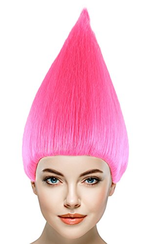Trolls Hair Wigs w/ Wig Cap Cosplay Costume Party Halloween Colorful Pink Hairpiece for Men,Women