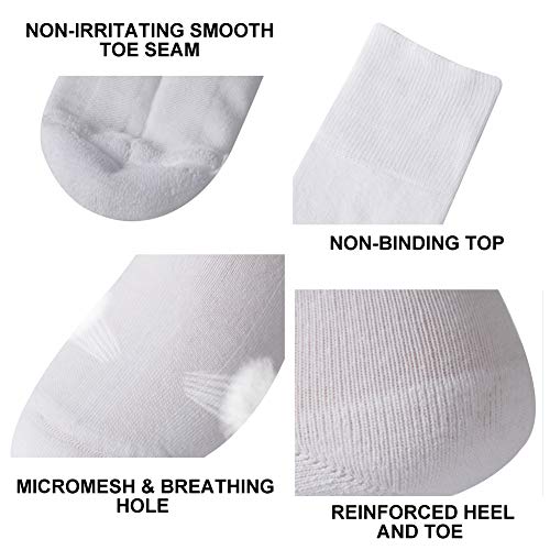 Facool Wide Ankle Socks Diabetic, Men Women Moisture Wicking No Blister Anti Skid Cotton Cushion Non Binding Socks 8 Pairs White X-Large