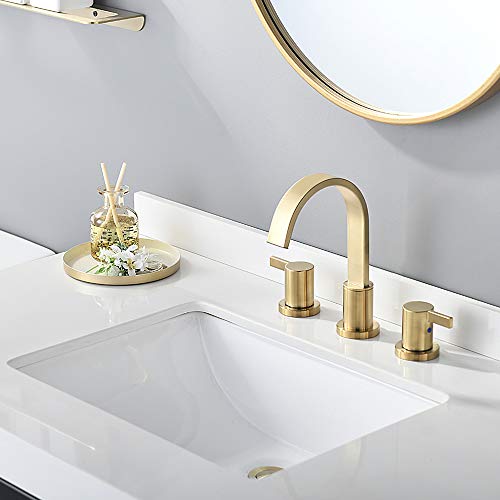 Phiestina 8 Inch 3 Hole 2 Handle Waterfall Widespread Brushed Gold