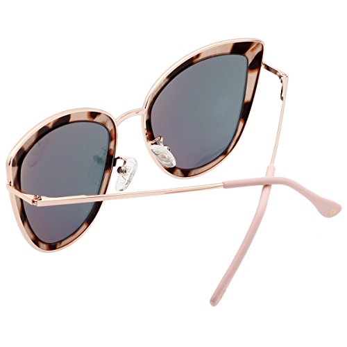 VIVIENFANG Mirror Lens Oversized Women Cateye Sunglasses Leopard Print Metal Frame Shades G87566A Pink - Thumbnail 5