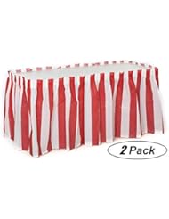Oojami 2 Pack Red & White Striped Table Skirt Carnival Circus Decorations