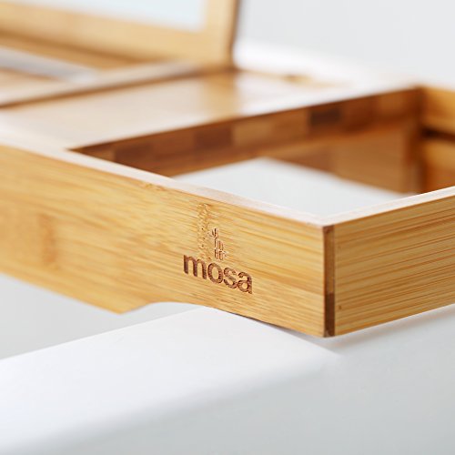 Mosa Natural Bamboo Bathtub Tray Bath Caddy Book Wine Glass Holder, 27.6" X 8.7" X 1.9", - Thumbnail 2