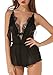 The victory of cupid Eyelash lace deep V-neck America back piece pajamas, Black, XX-Large