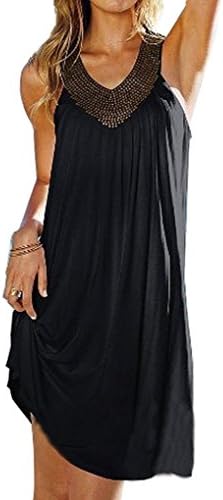 TNYD Women's Sexy Summer Boho Long Beach Evening Party Dress Sundress Black Free size