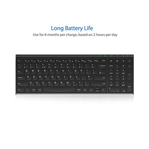Arteck 2.4G Wireless Keyboard Stainless Steel Ultra Slim UK Layout Keyboard with Numeric Keypad for Computer/Desktop/PC…
