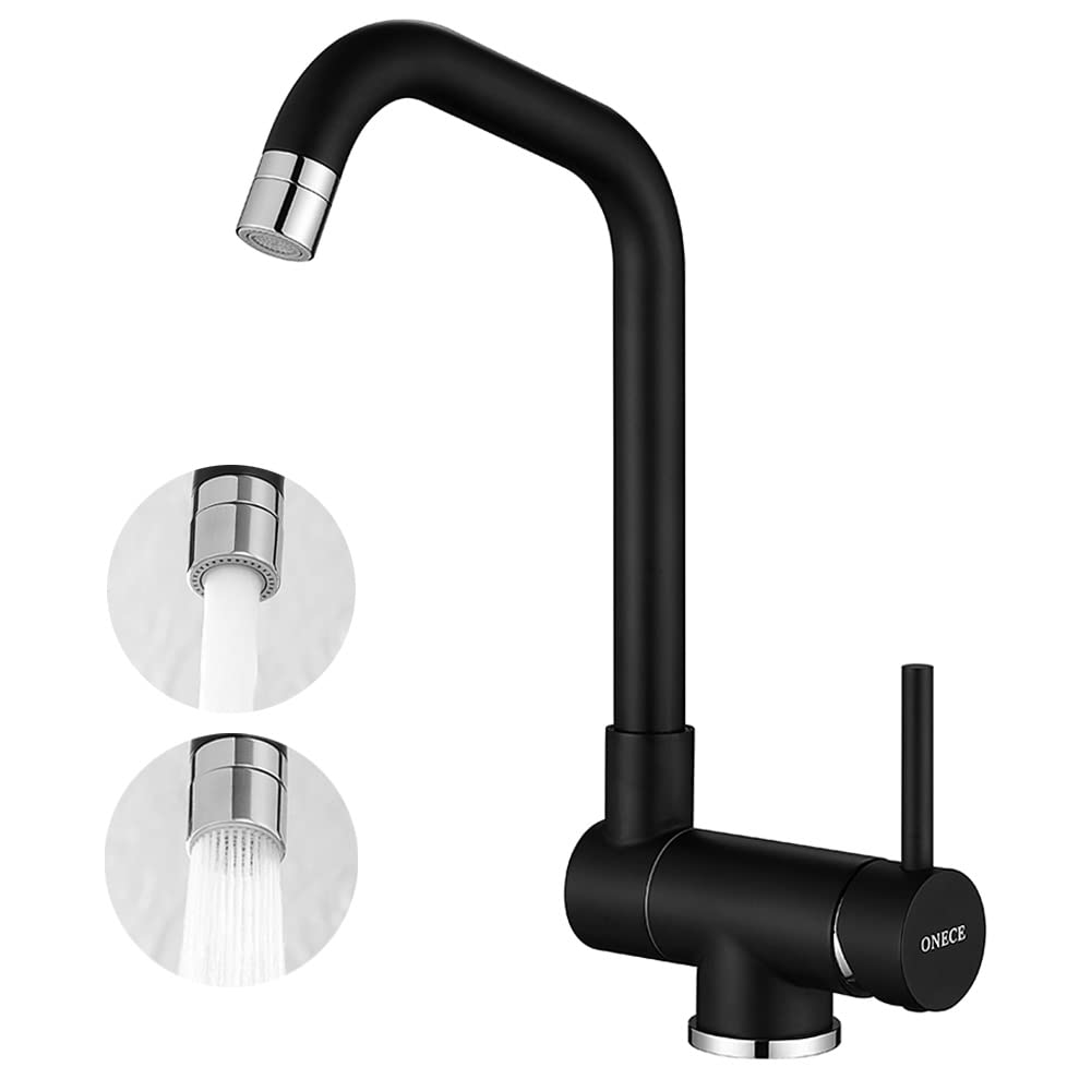 ONECE Black Kitchen Front Window Faucet with 2 Jet Types, 360° Rotatable Spout, Stainless Steel