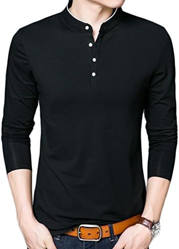 Papijam Mens Slim Fit Solid Long Sleeve Button Polo T-Shirt Top Tees