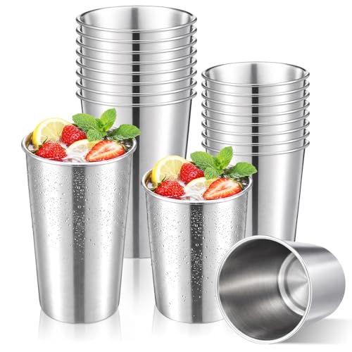 Yiyiring 16 Pack Stainless Steel Cup Sets of 8 oz and 16 oz, Stackable Metal Cups for Drinking, Camping, Bar, Home, Restaurant at Amazon