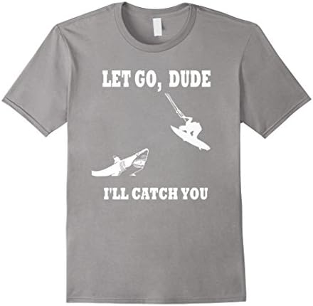 Men's Kitesurfing Surfing Wave Shark T Shirt Large Slate