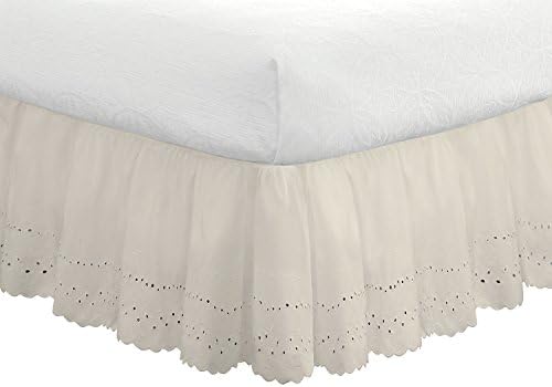 FRESH IDEAS Ideas Ruffled Eyelet Bed Skirt Dust Ruffle with Gathered Styling and Embroidered Details, 18" Drop Length, Twin, Ivory