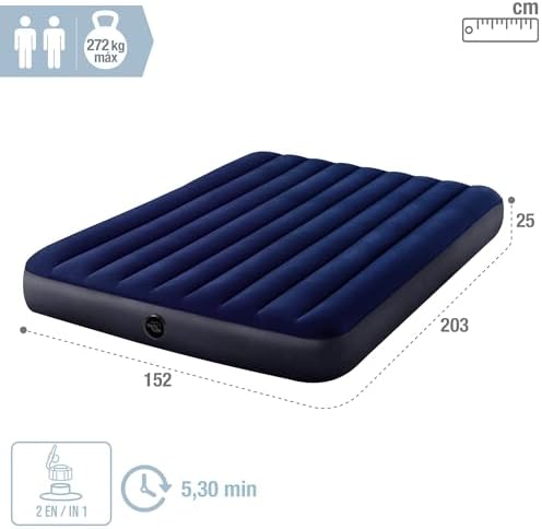 64759 - Materasso Gonfiabile Dura-Beam Classic Downy Matrimoniale, PVC, Blu, 152x203x25 cm