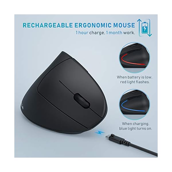Ergonomic-Bluetooth-Mouse-Jelly-Comb-MV014B-24G-Wireless-Rechargeable-Vertical-Mice-and-Bluetooth-40-Mouse-with-3-Adjustable-DPI-100016002400-Black Ergonomic Bluetooth Mouse, Jelly Comb MV014B 2.4G Wireless Rechargeable Vertical Mice and Bluetooth 4.0 Mouse with 3…