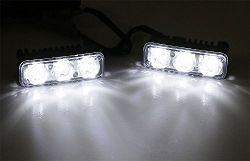 iJDMTOY (2) High Power 3-LED Daytime Running Light Kit For Truck SUV 4x4 Behind Grille, Cool White Color