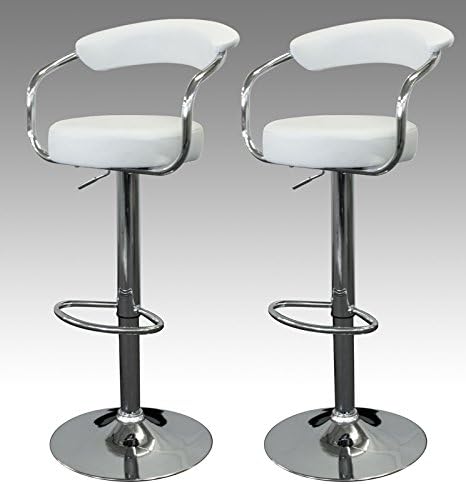 Set Of 2 White &amp; Chrome Finish Air Lift Adjustable Swivel Bar Stools