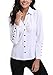 MISS MOLY Women's White Point Collar Casual Ruffled Chest T-Shirts Blouses Work Home Date Long Sleeve Tee Tops Shirts M Size