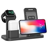 Conido Adjustable Wireless Charger for iPhone, 3 in 1 Charging Stand for Apple Watch AirPods Charging Station Stock Holder Compatible iPhone X/8 Plus/8 AirPods/Apple Watch Series 3/2/1 (Black)