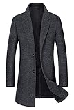 Men's Classic Trench Coat Single Breasted Wool Walker Coat Winter Jacket 1810 Dark Gray XL