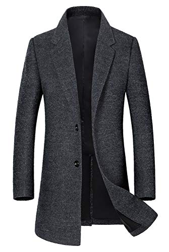 Men's Classic Trench Coat Single Breasted Wool Walker Coat Winter Jacket 1810 Dark Gray XL