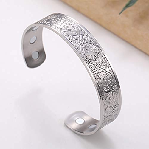 cooltime Ancient Nordic Tree of Life Odin\'s Raven Magnetic Bracelet Cuff (silver)